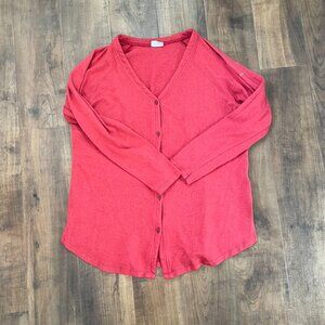 Columbia Long Sleeve Button-Front Knit Top Red Heather Size XL